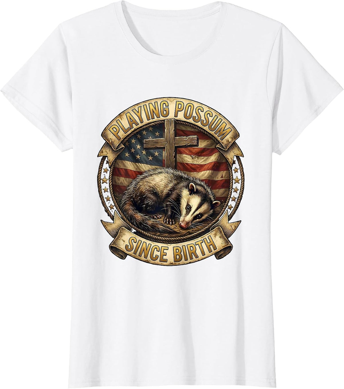 Playing Possum Since Birth Funny Opossum Design T-Shirt - White