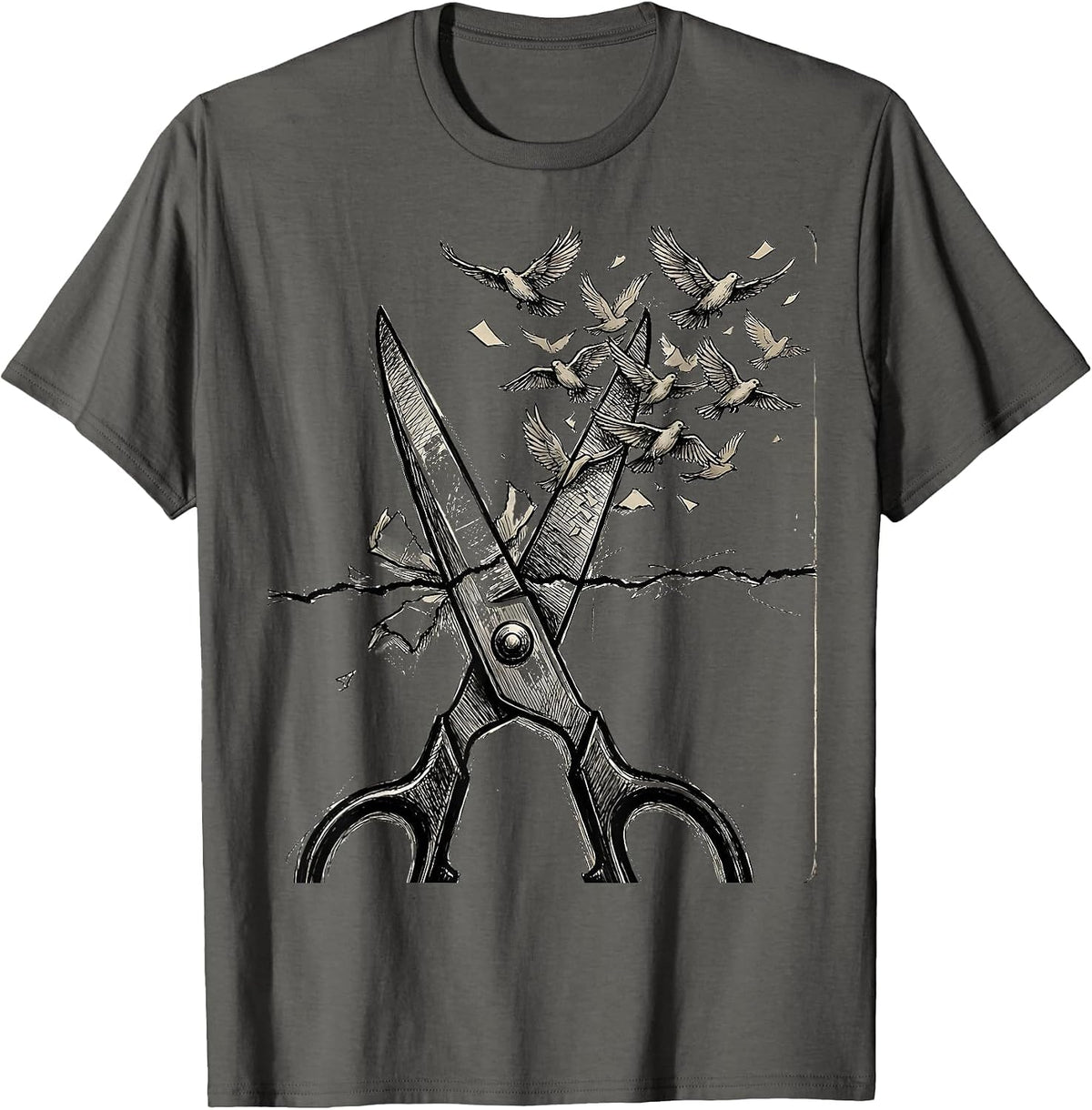 Art Teacher Scissors Birds Graphic Design T-Shirt - Asphalt Grey