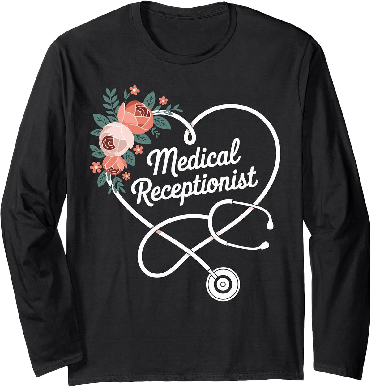 Medical Receptionist Heart Long Sleeve T-Shirt - Adult Unisex Black