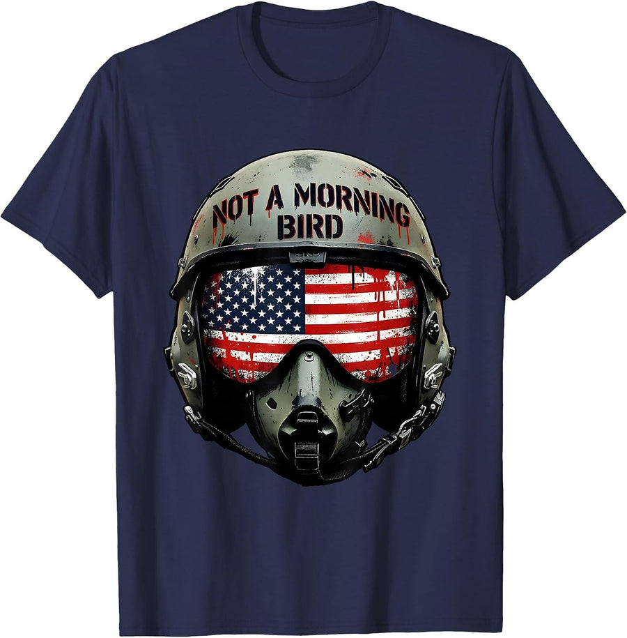 Not a Morning Bird Funny Night Owl Design T-Shirt - Navy Blue
