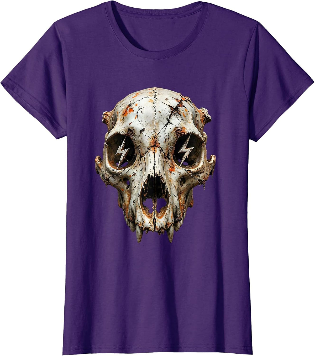 Women's Dog Skull Lightning Bolt Eyes Graphic Design T-Shirt - Purple