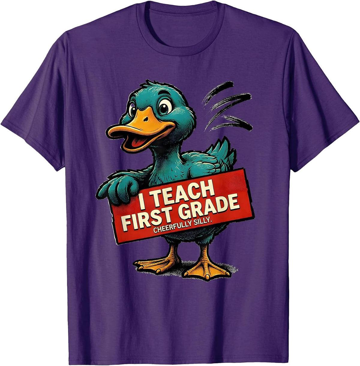 Men's I Teach First Grade Cheerfully Silly Retro Advertising T-Shirt - Purple