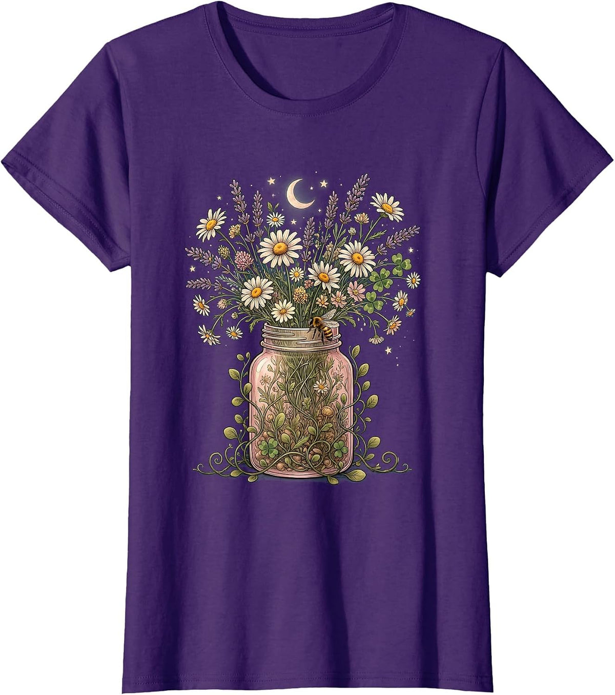 Nurse Wildflower Pill Bottle Floral Graphic T-Shirt - Purple