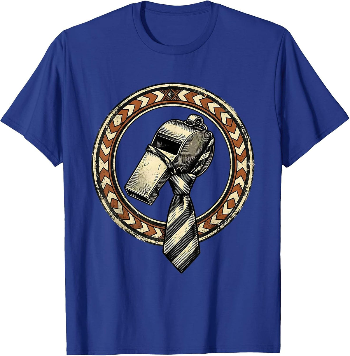 Soccer Dad Referee Whistle Necktie Graphic T-Shirt - Royal Blue
