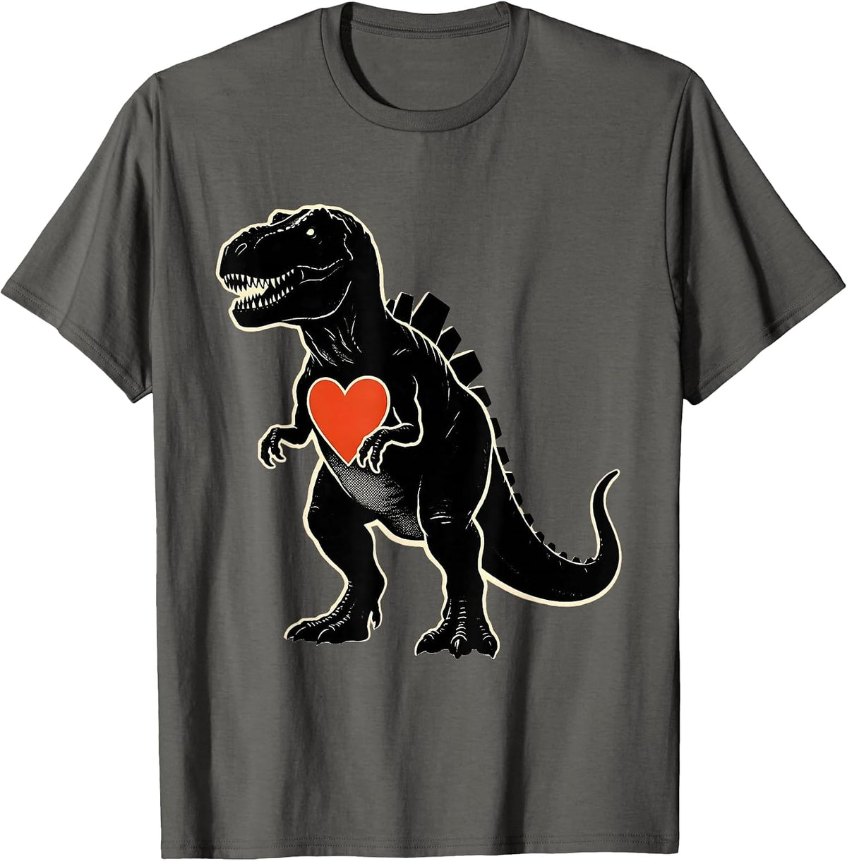 Men's T-Rex Heart Dinosaur Funny Toddler Boys Valentines Day T-Shirt - Asphalt Grey