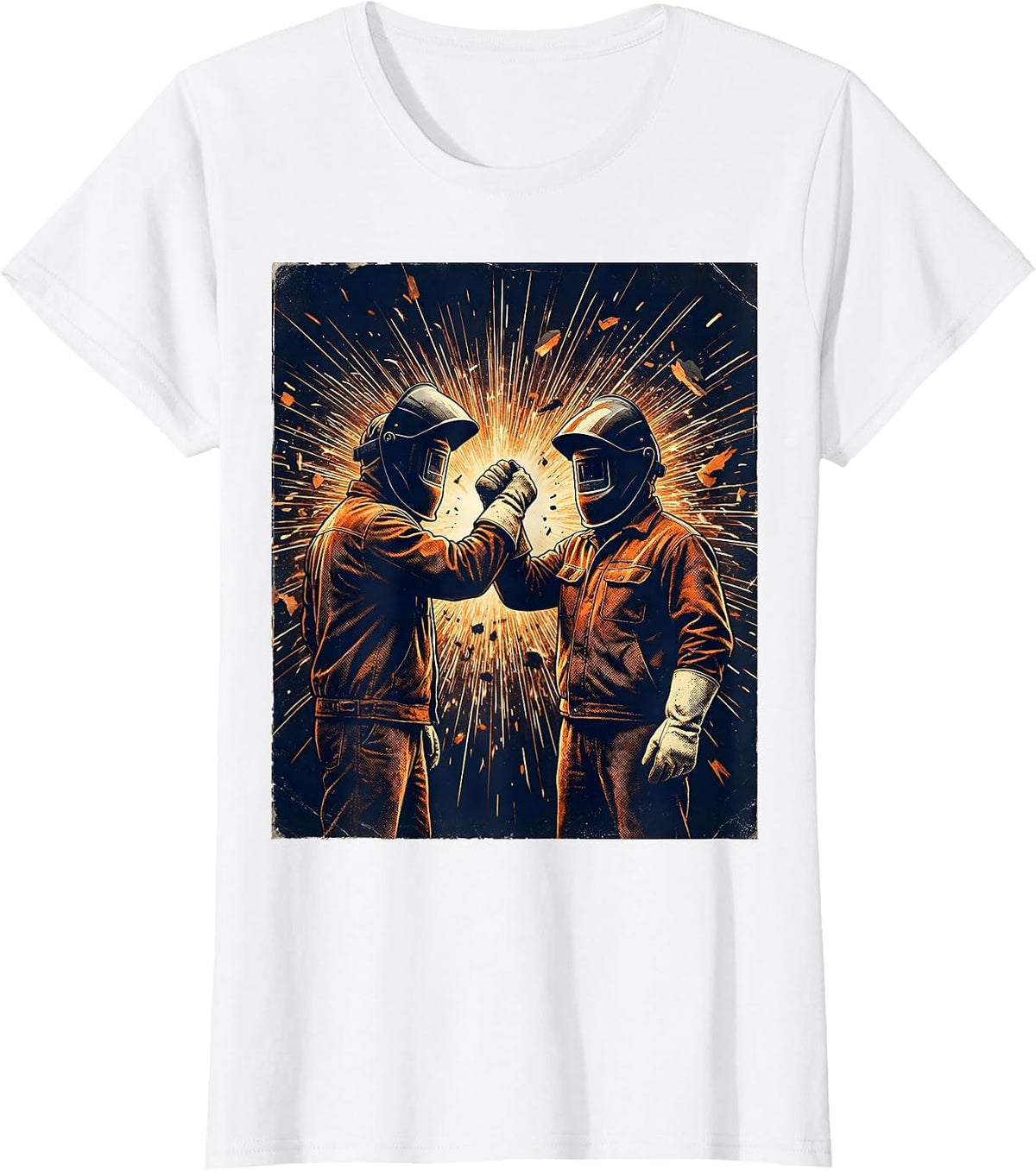 Women's Welder Fist Bump Sparks Graphic Tee T-Shirt - White