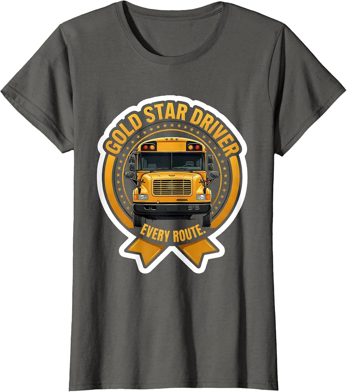 Women's Gold Star Driver Every Route Funny School Bus Driver T-Shirt - Asphalt Grey