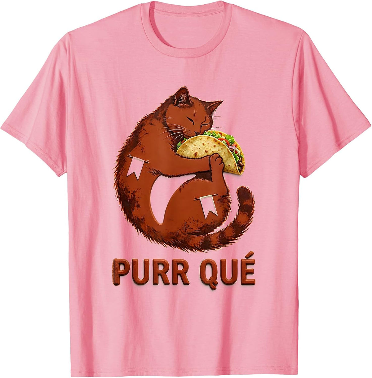 Men's Purr Qué Rubber Stamp Cute Cat Taco Spanish Pun Humor T-Shirt - Pink