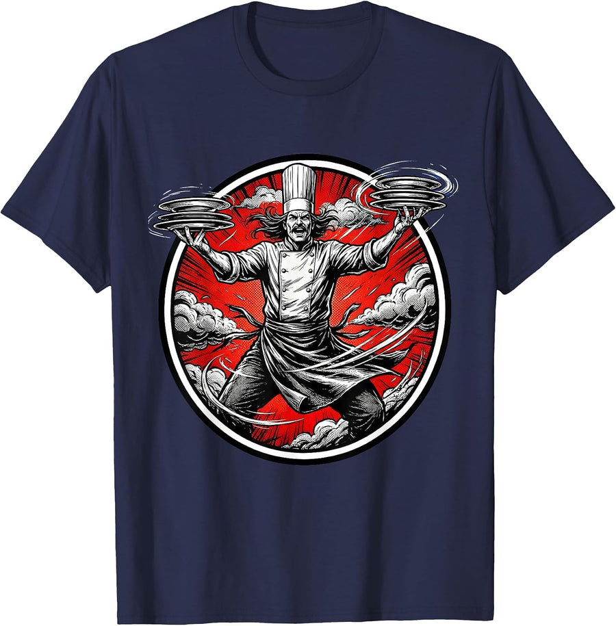 Chaos Coordinator Chef Spinning Plates Storm Graphic T-Shirt - Navy Blue