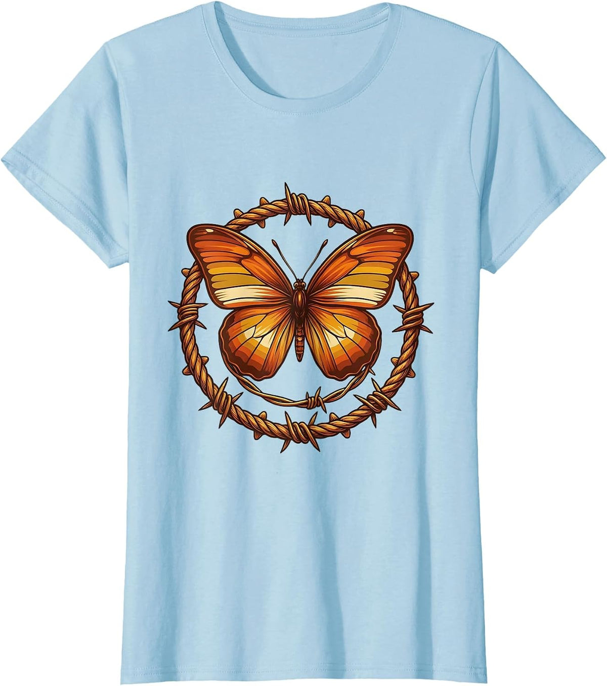 Neon Grunge Butterfly on Barbed Wire 90s Art T-Shirt - Baby Blue
