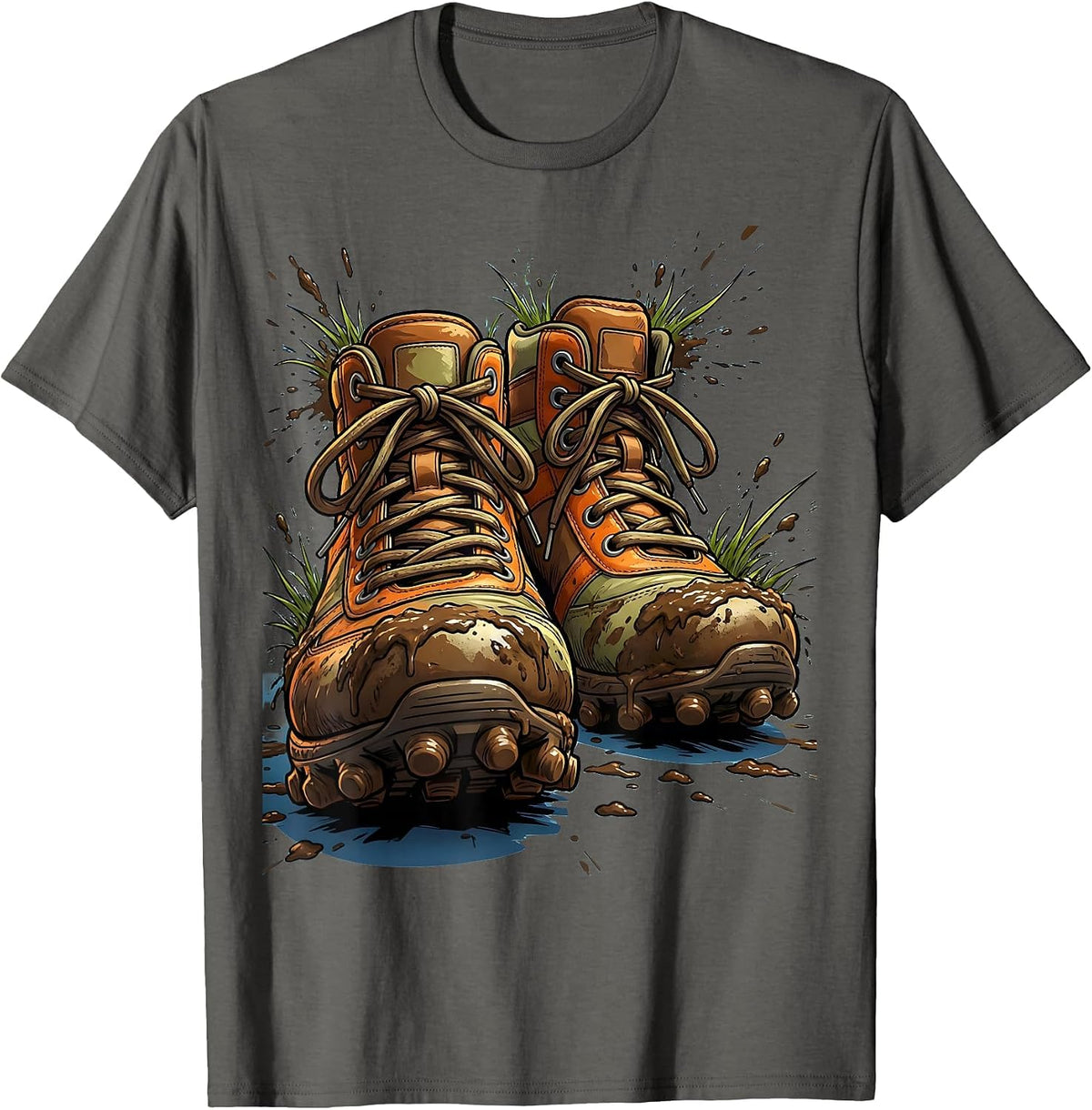 Muddy Rugby Boots Close-Up Illustration T-Shirt - Asphalt Grey