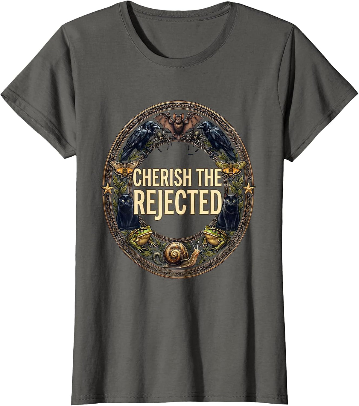 Women's Cherish The Rejected Misunderstood Creatures Animal Lover T-Shirt - Asphalt Grey
