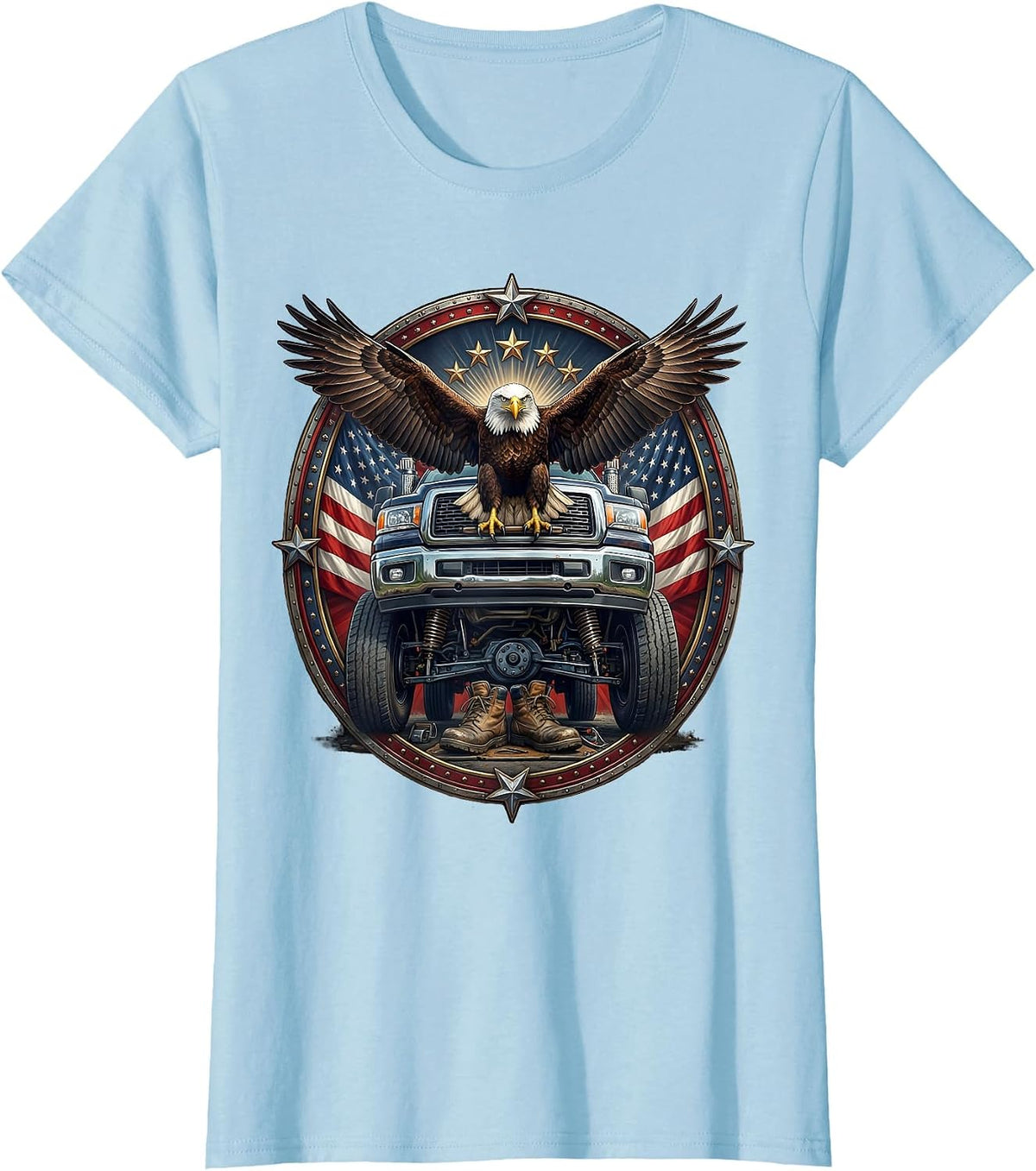 Labor Day Mechanic Under Truck Graphic T-Shirt - Baby Blue