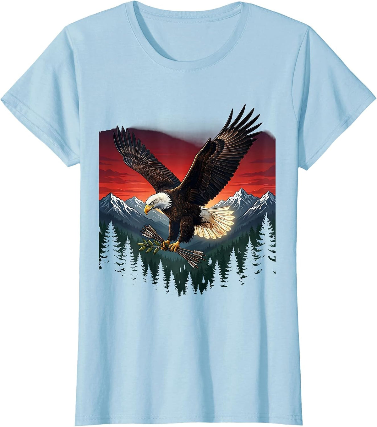 Bald Eagle Olive Branch and Arrows Patriotic USA T-Shirt - Baby Blue