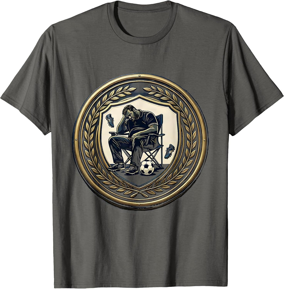 Soccer Dad Exhausted Napping in Folding Chair T-Shirt - Asphalt Grey