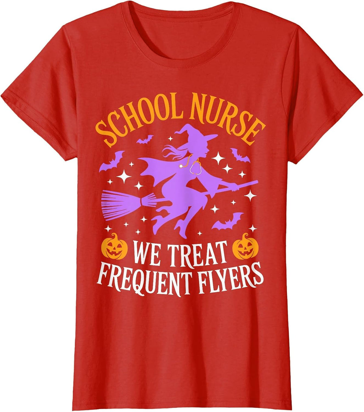 School Nurse We Treat Frequent Flyers Witch Ghost Halloween T-Shirt - Red