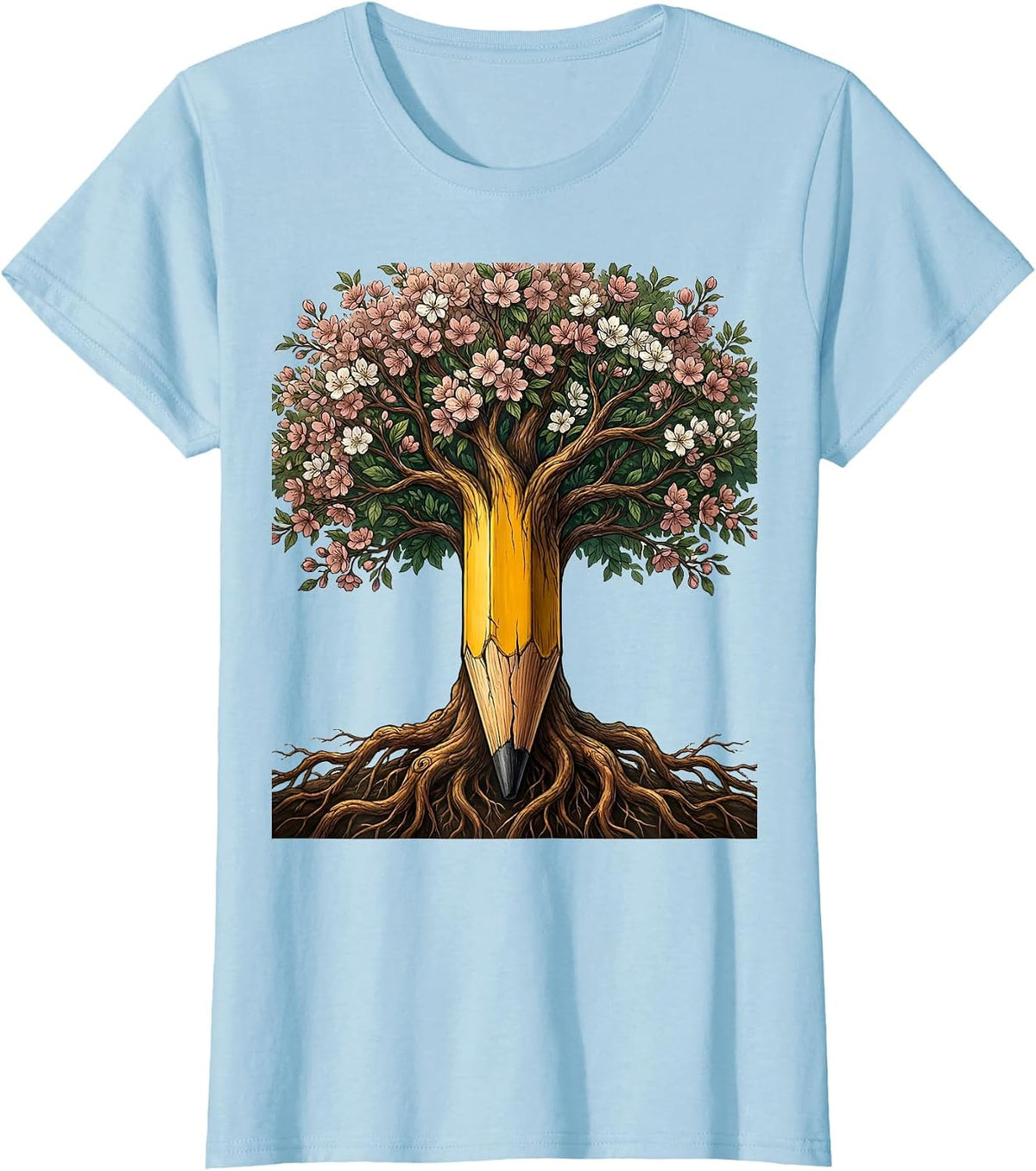 Art Teacher Cracked Pencil Blooming Tree Graphic T-Shirt - Baby Blue