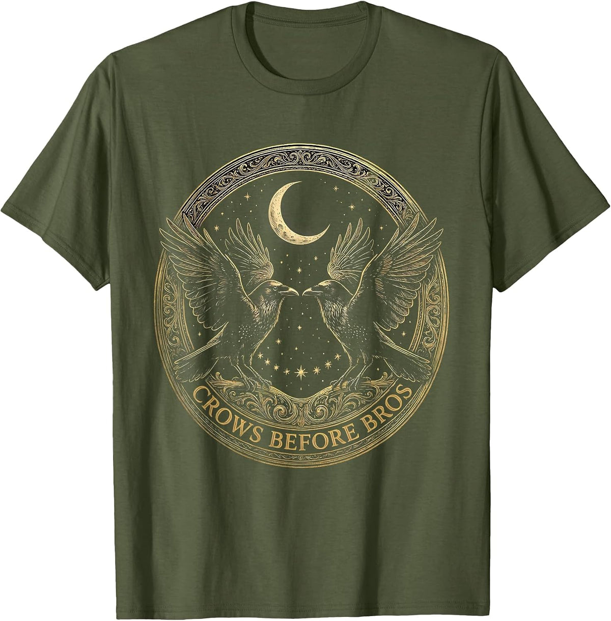 Men's Crows Before Bros Funny Crow Lover Design T-Shirt - Olive Green