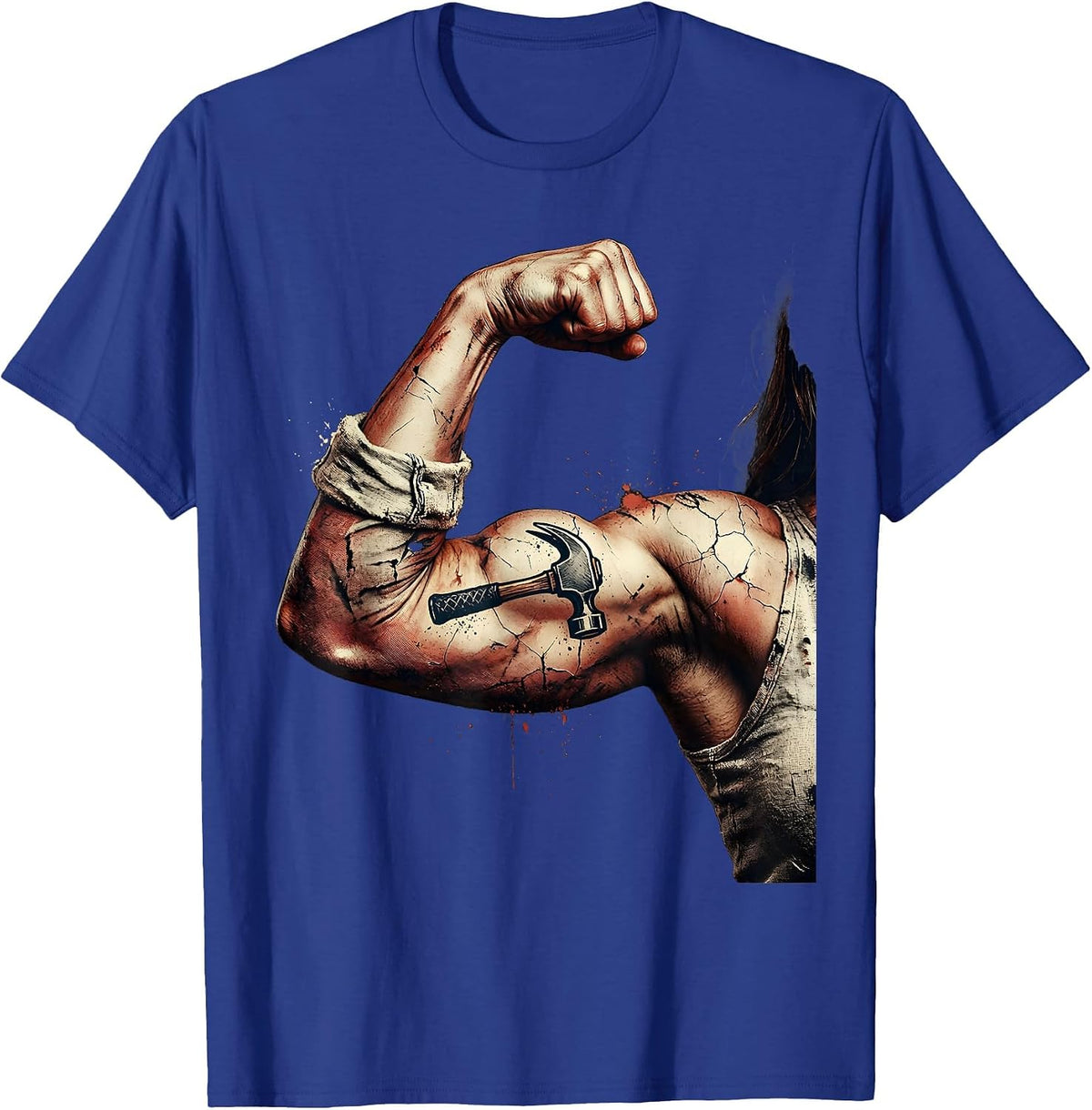 Labor Day Strong Arm Hammer Tattoo Graphic T-Shirt - Royal Blue