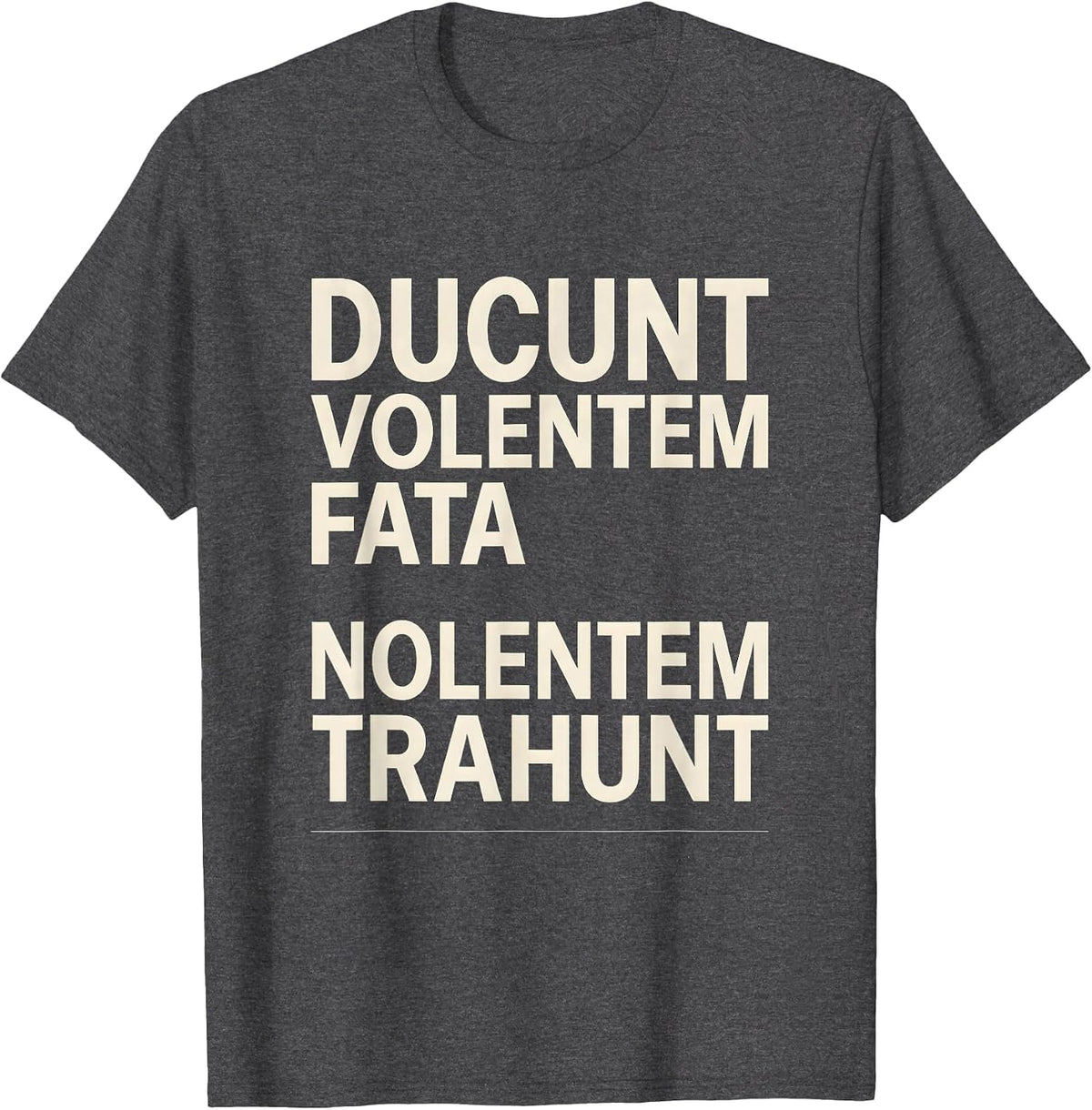 DUCUNT VOLENTEM FATA, NOLENTEM TRAHUNT Stoic Philosophy T-Shirt - Dark Heather Grey