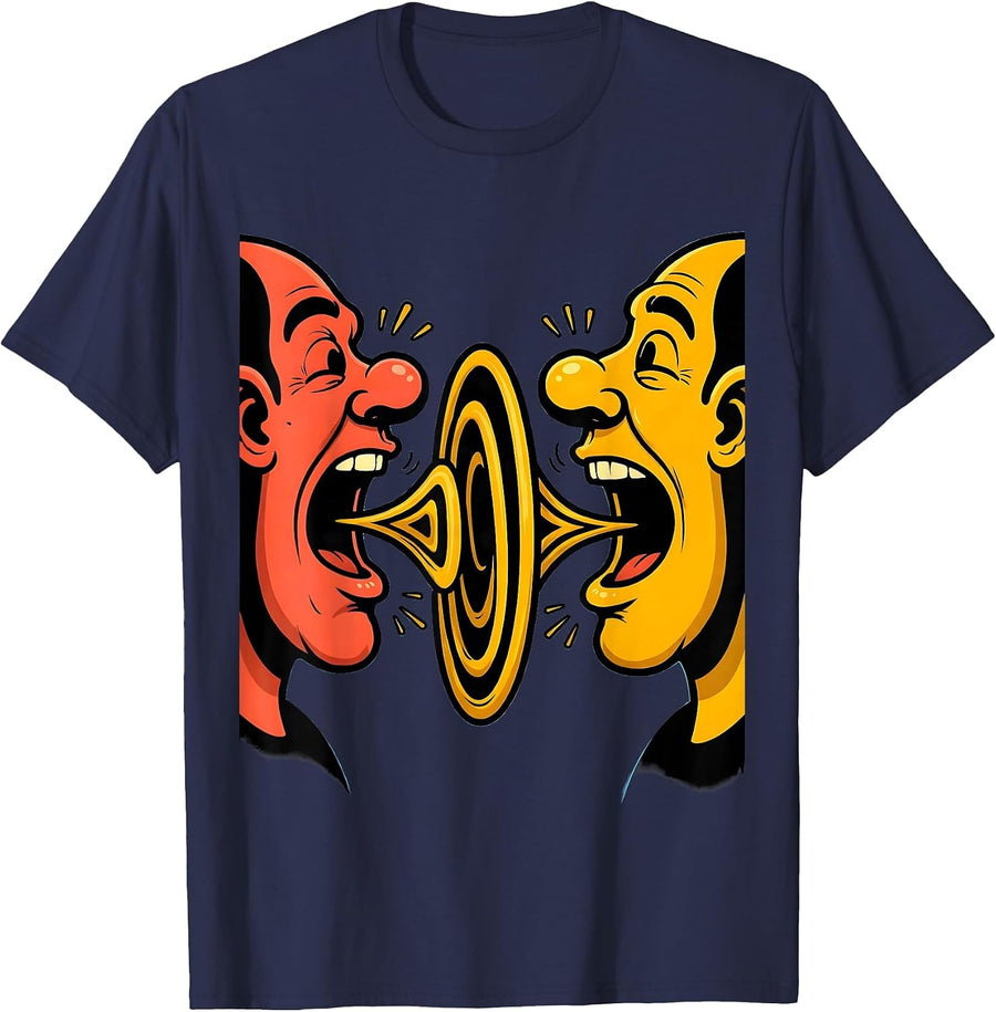 Two Profiles Sound Wave Connection Graphic T-Shirt - Navy Blue