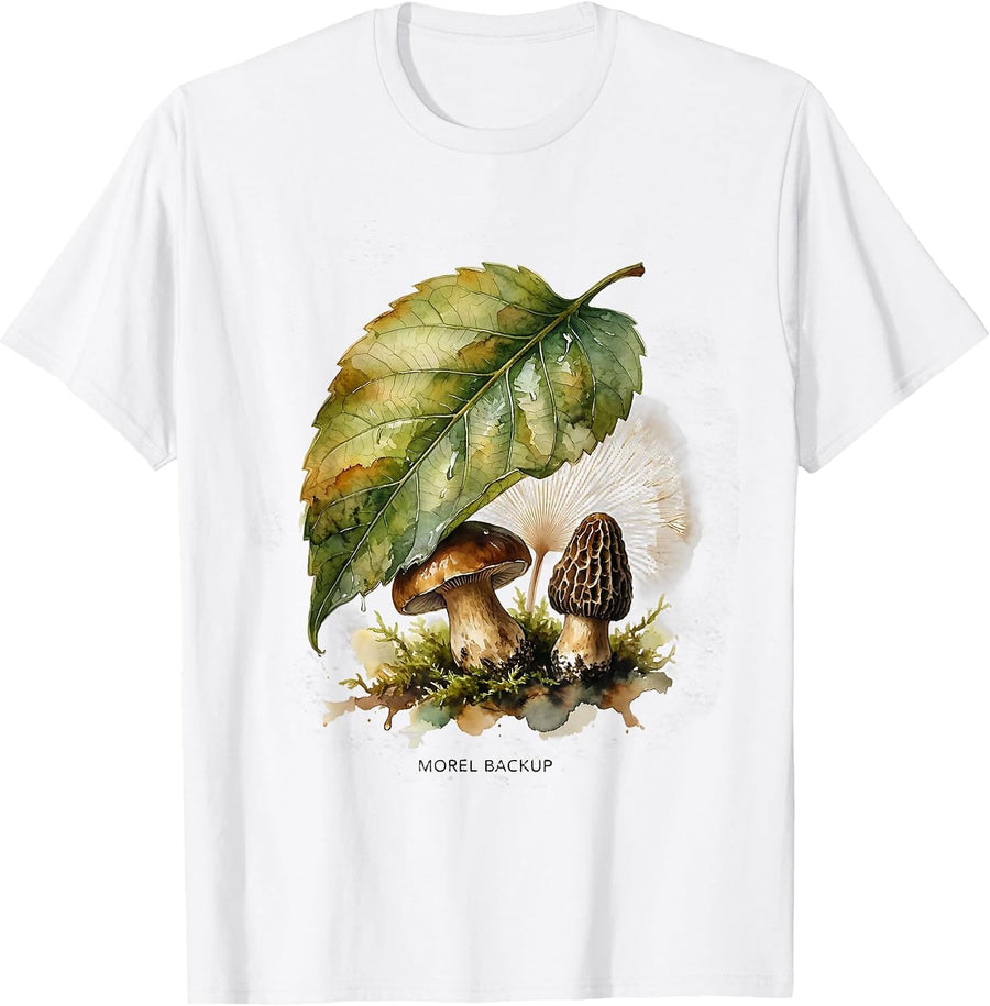Morel Backup Watercolor Mushroom Foraging Humor Gift T-Shirt - White