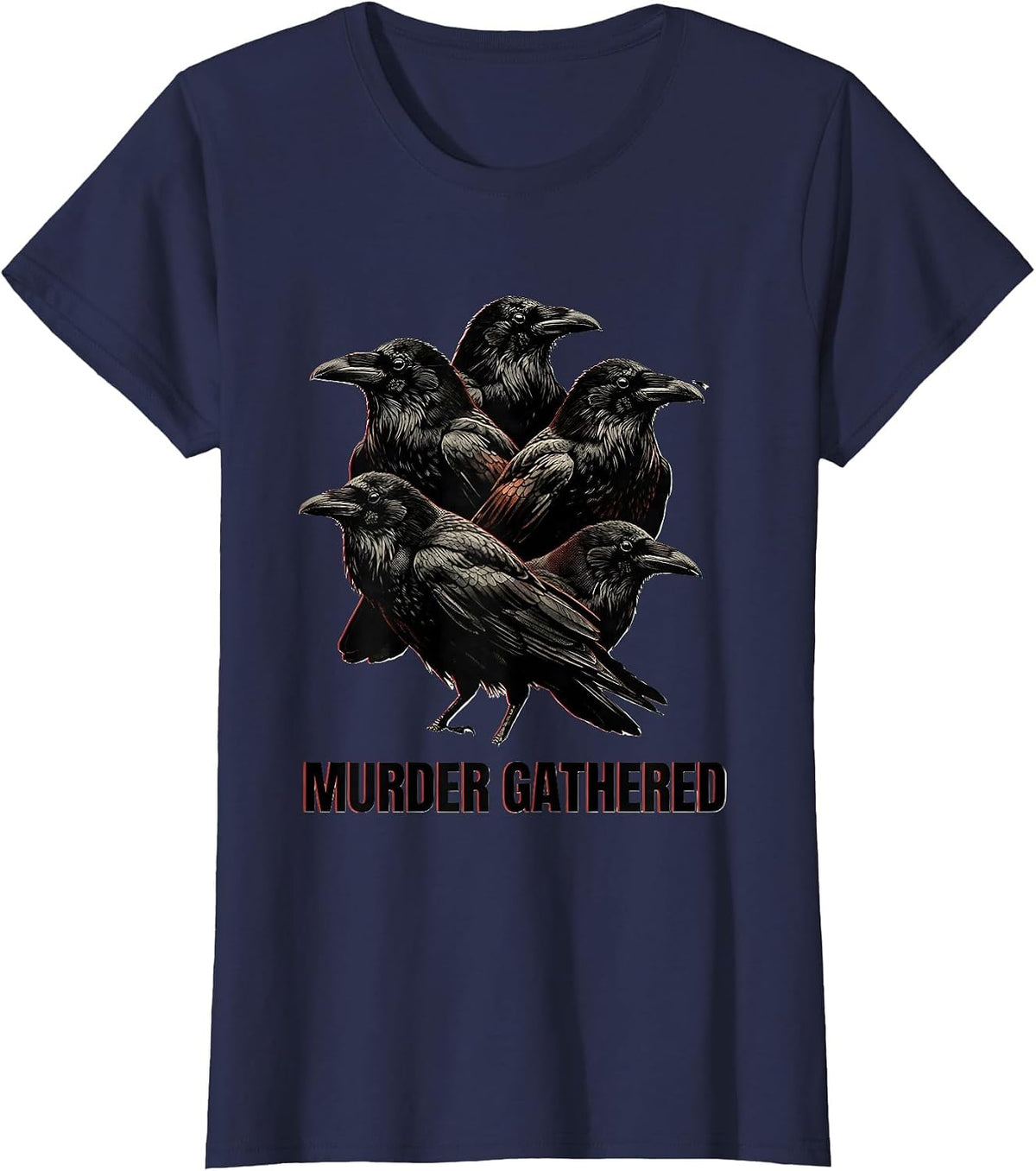 Women's Murder Gathered Dark Humor Crow Murder Pun Gothic Bird Lover T-Shirt - Navy Blue