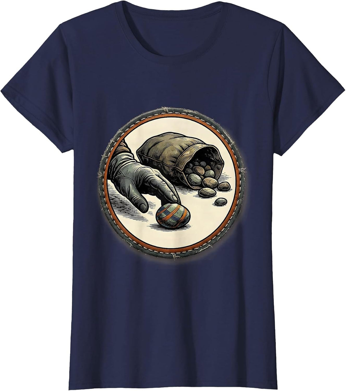 Women's Sealed Badge Gloved Hand Rock Collector Geology Humor T-Shirt - Navy Blue