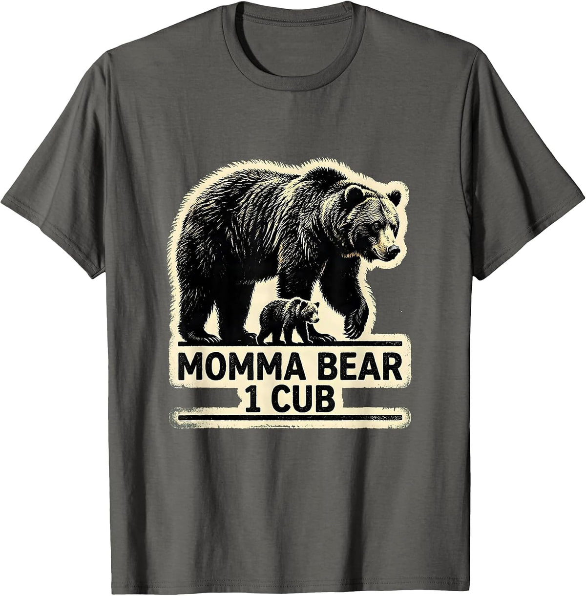 Men's Momma Bear 1 Cub Rubber Stamp Family Matching Parent Child T-Shirt - Asphalt Grey