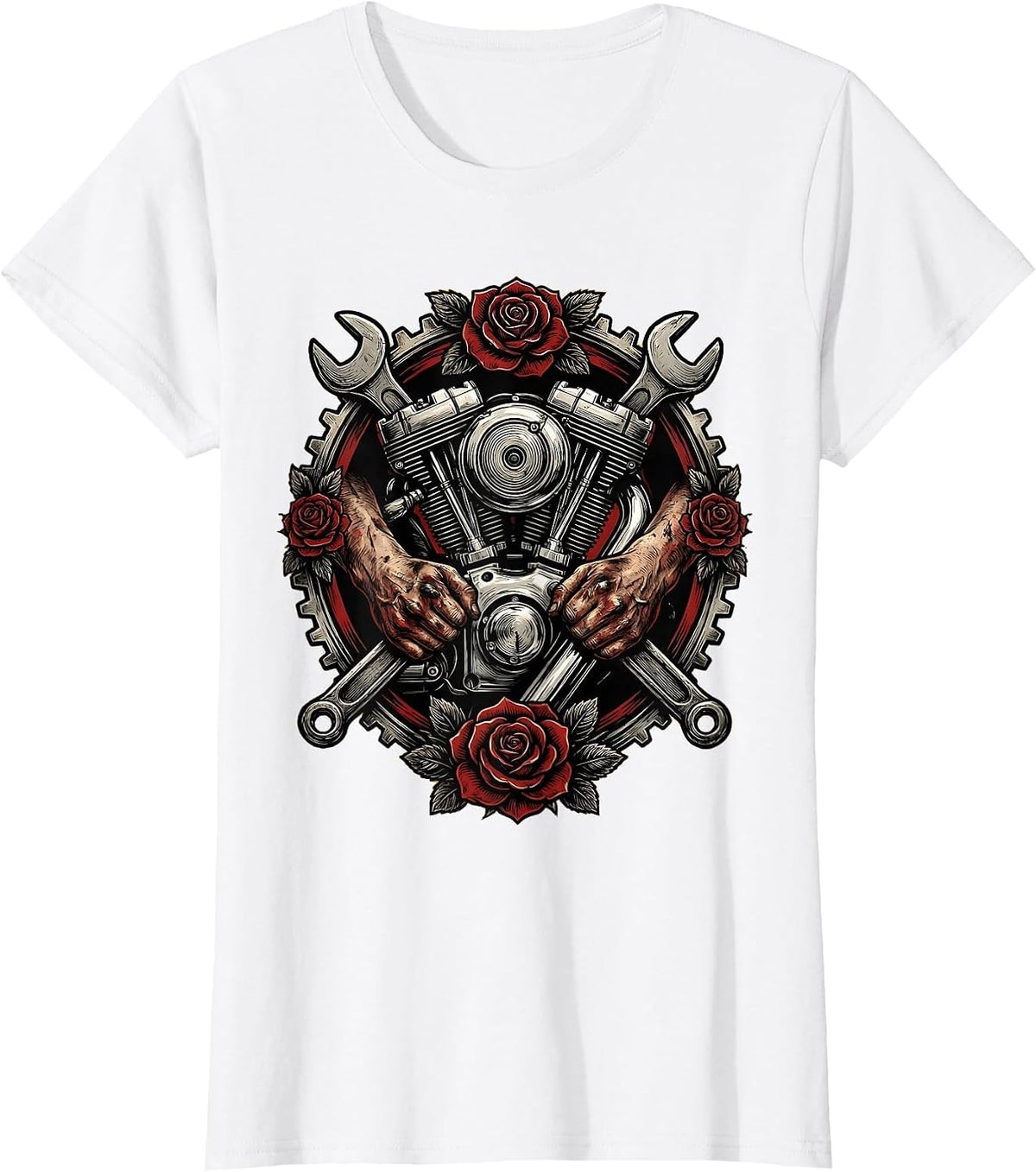 Mechanic Hands Classic Engine Rebuild Graphic T-Shirt - White