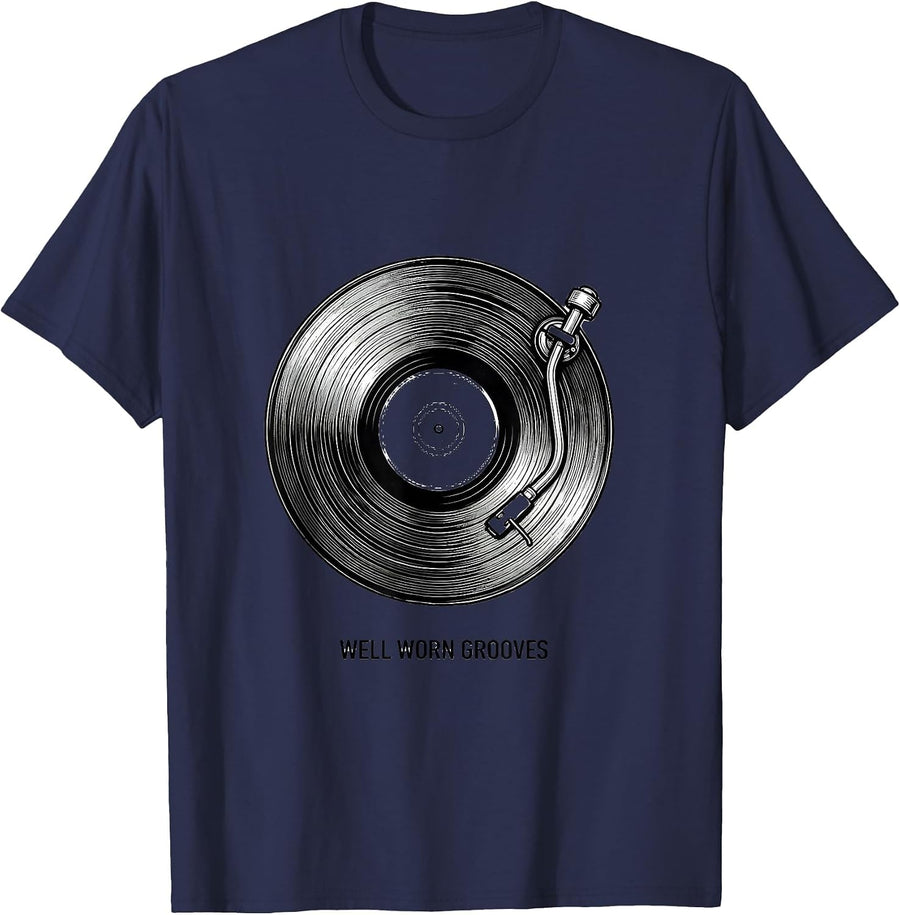 Well Worn Grooves Thick Thighs R&B Vibes Music Humor T-Shirt - Navy Blue