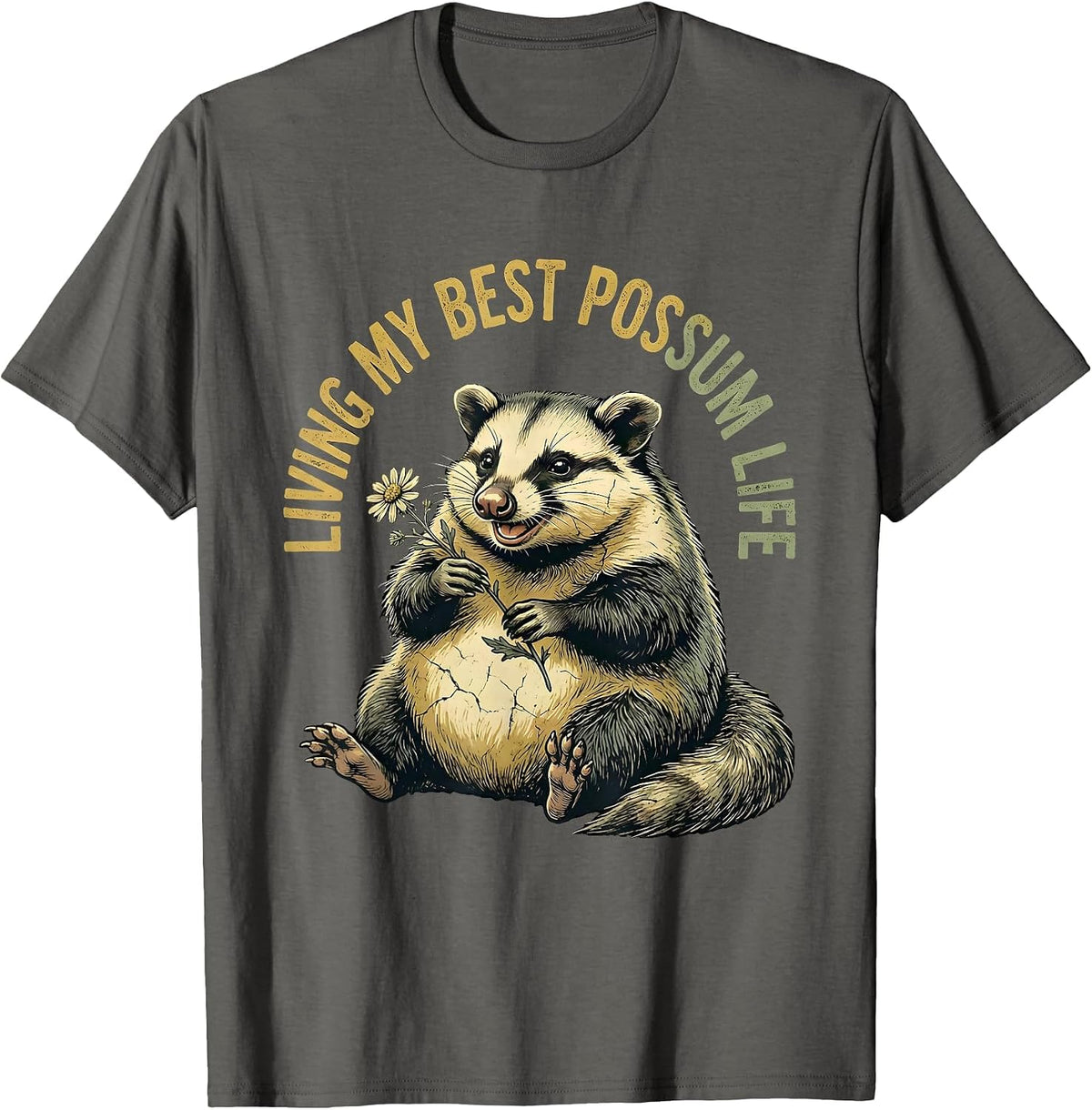 Men's Living My Best Possum Life Funny Opossum Design T-Shirt - Asphalt Grey