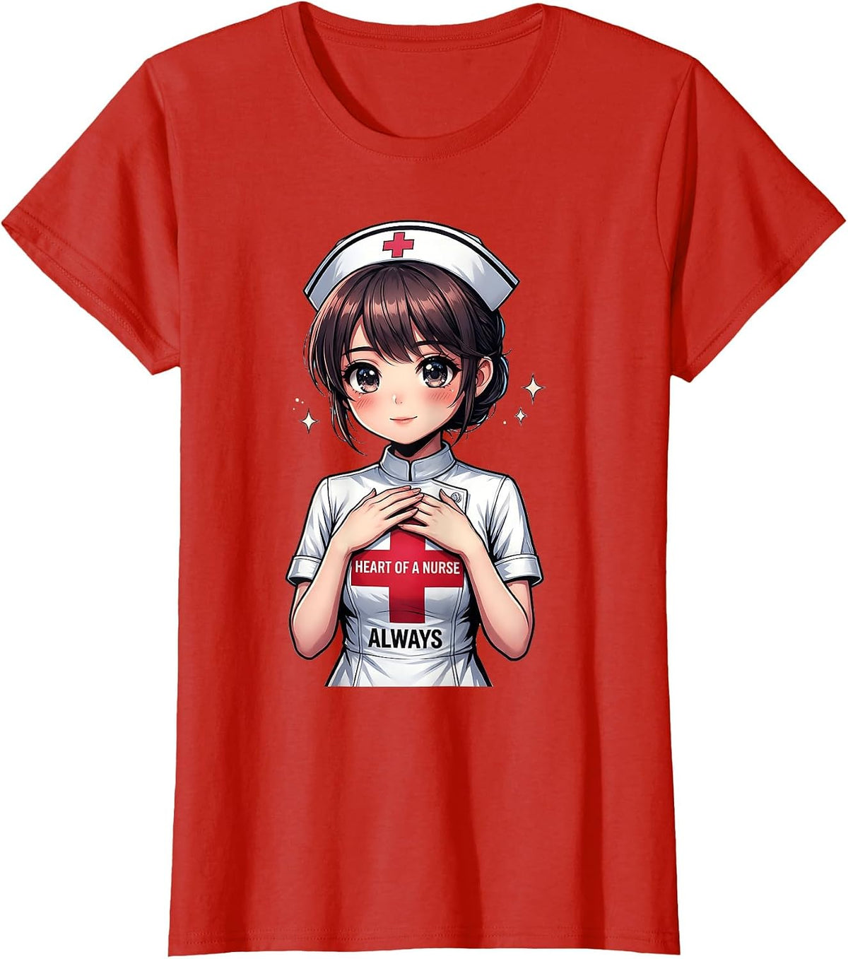 Heart of a Nurse Always School Nurse Design T-Shirt - Red