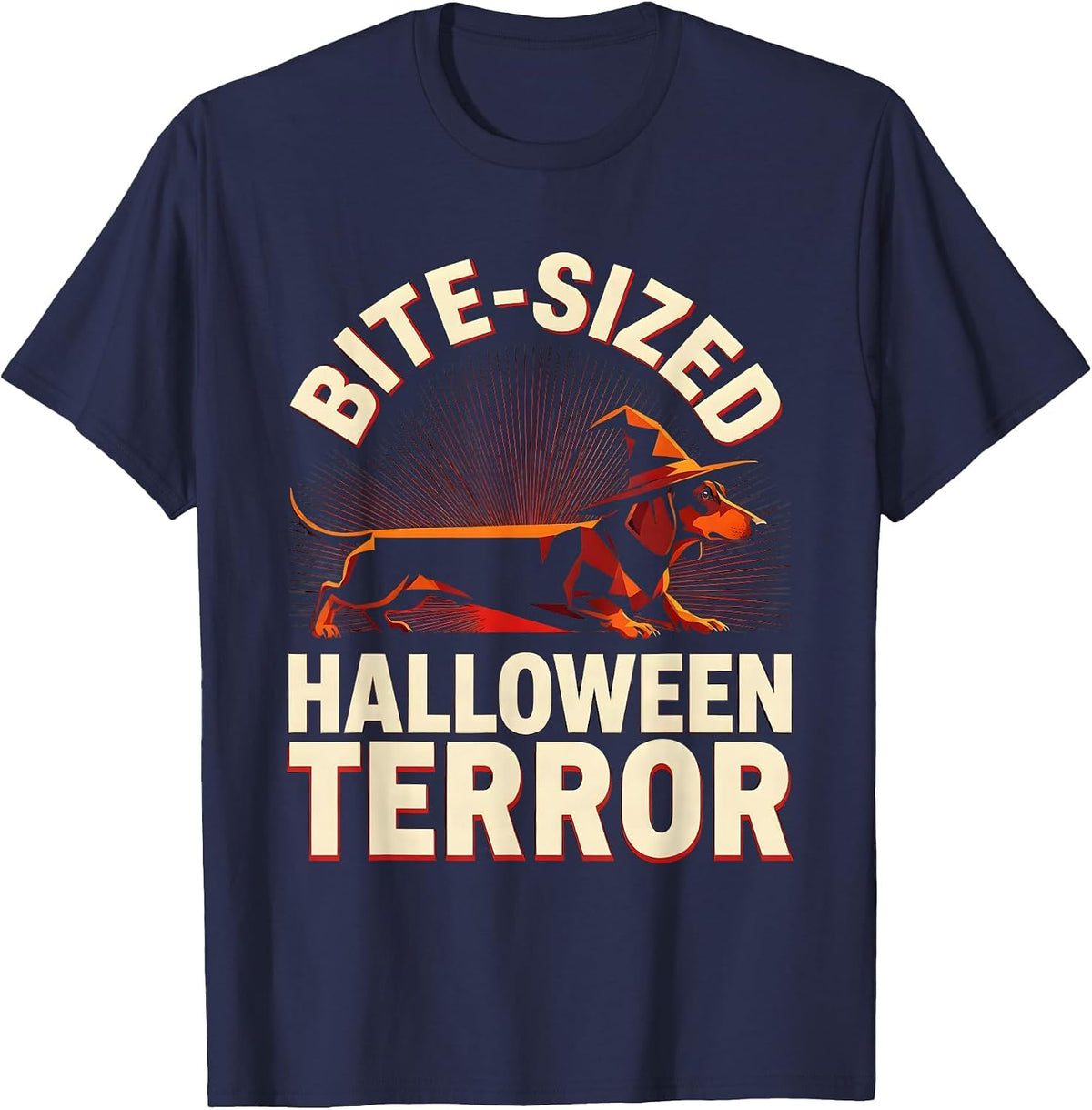Dachshund Bite-Sized Halloween Terror Design T-Shirt - Navy Blue