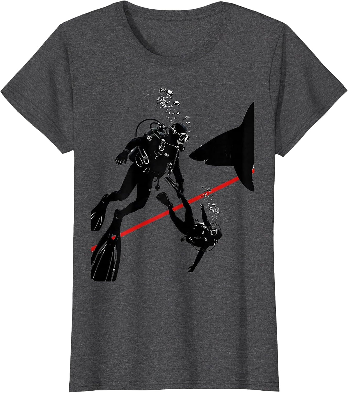 Women's Diver Silhouette Shark Dive Flag Scuba Gift T-Shirt - Dark Heather Grey