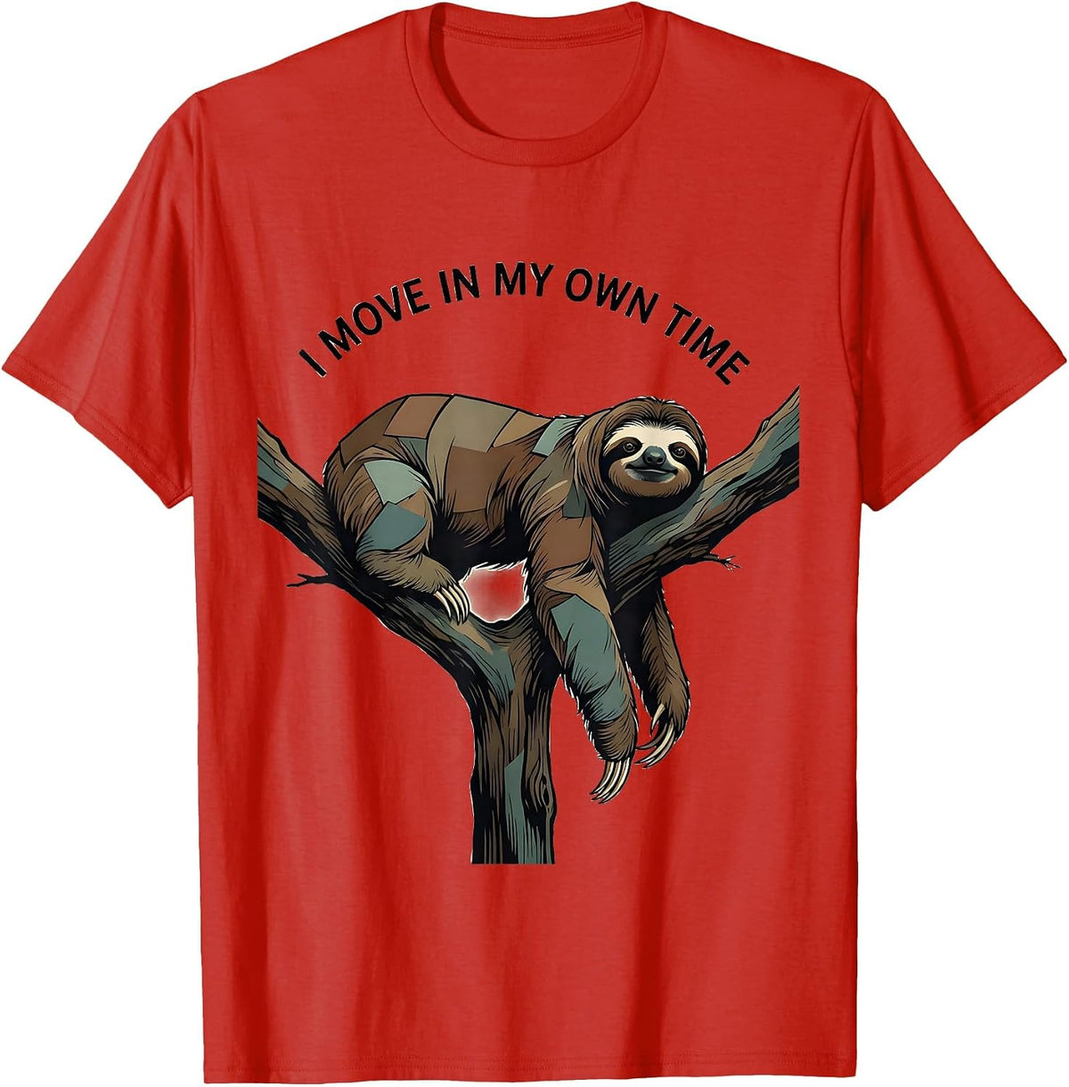 Men's I Move In My Own Time Funny Sloth Lover Deadpan Humor T-Shirt - Red
