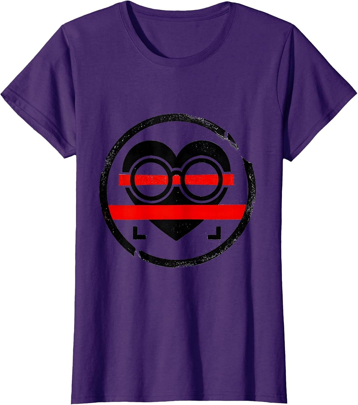 Women's Sealed Nerd Heart Stamp Badge Humor T-Shirt - Purple