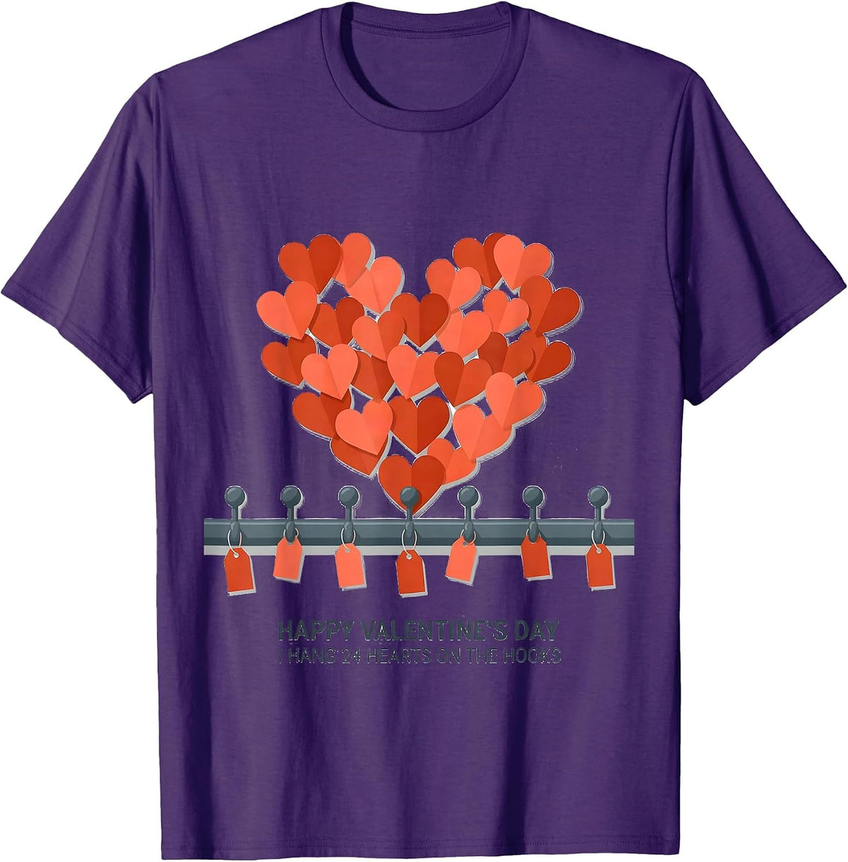 Men's Happy Valentine's Day, I Hang 24 Hearts On The Hooks Teacher T-Shirt - Purple
