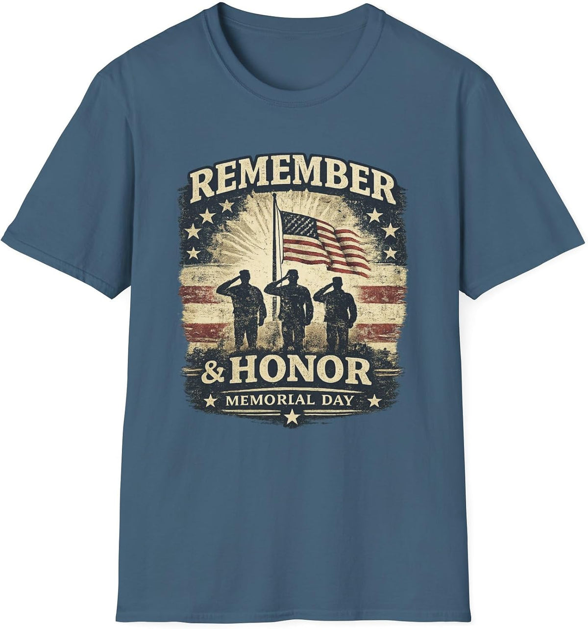 Remember Honor Memorial Day Shirt Patriotic American Flag Veteran Family Tee - Indigo Blue