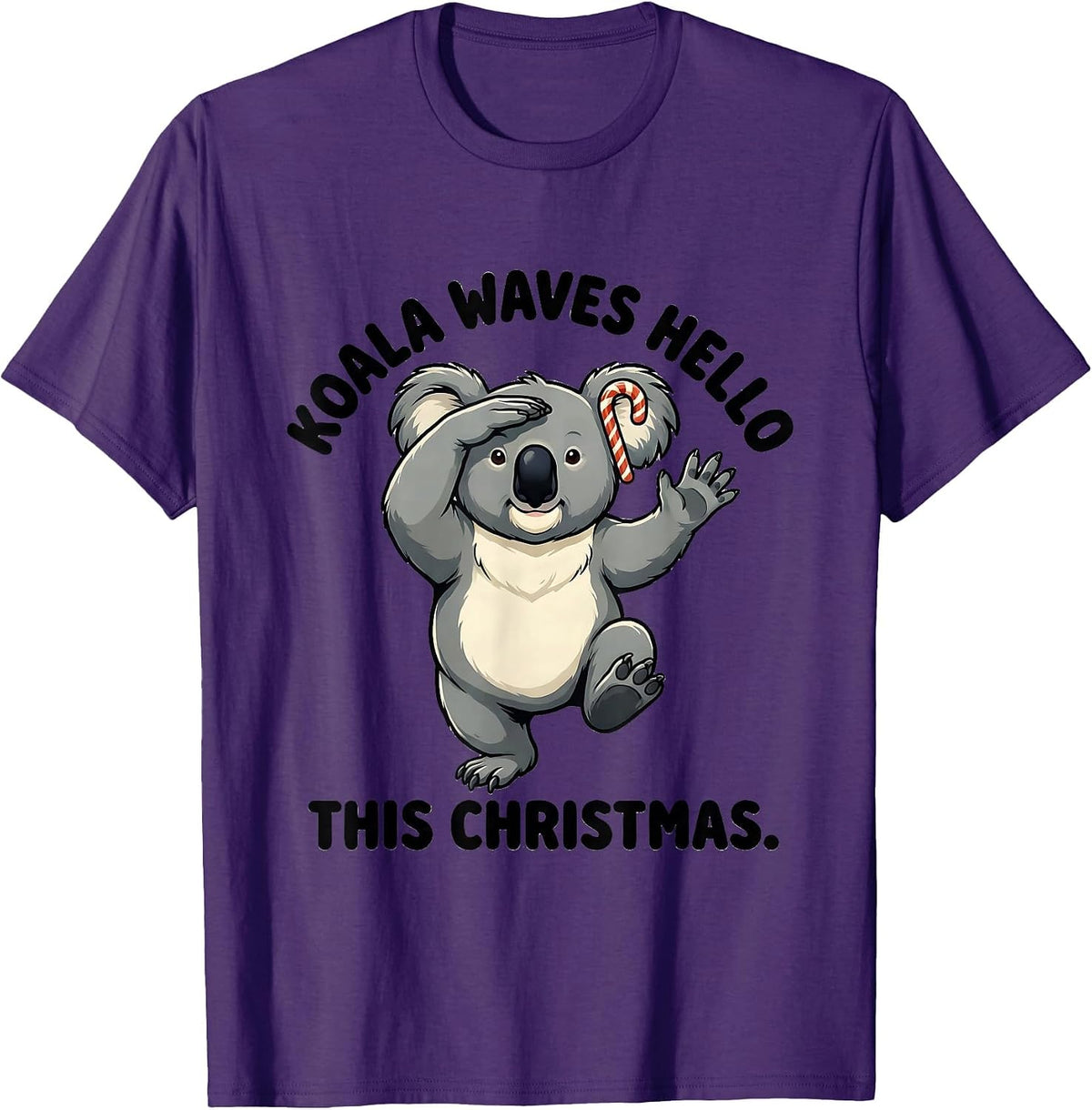 Koala Waves Hello This Christmas Cute Koala Lover Holiday T-Shirt - Purple