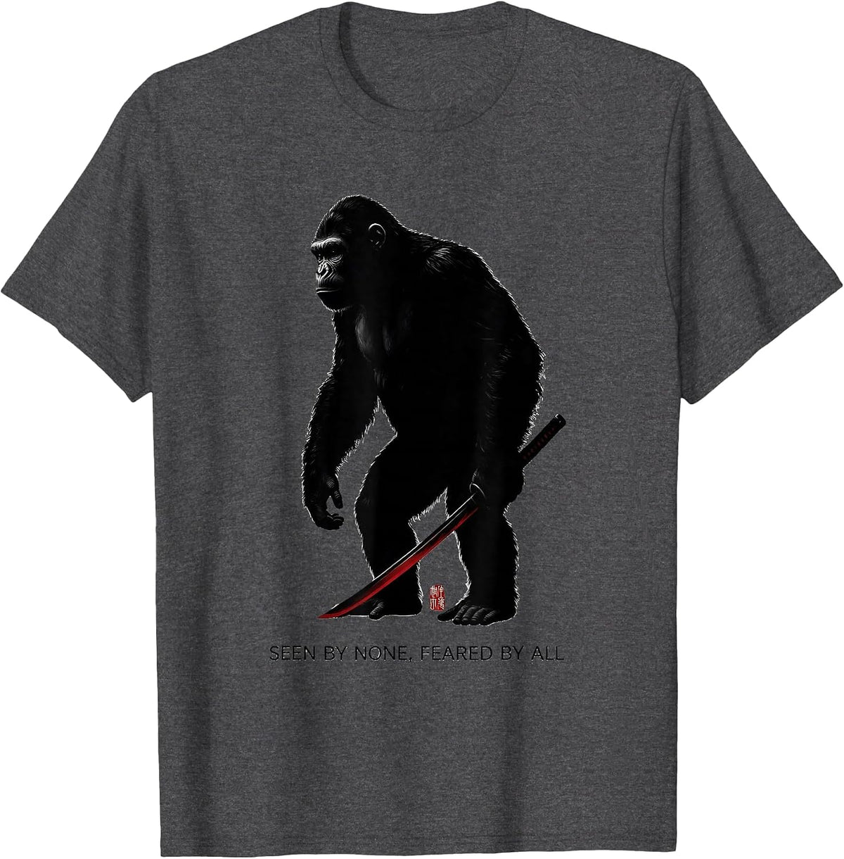 Seen By None Feared By All Samurai Bigfoot Ukiyo-e Warrior T-Shirt - Dark Heather Grey