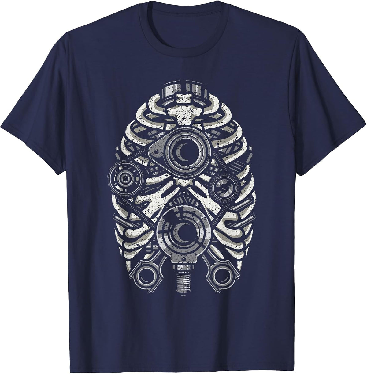 Machine Repair Mechanic Engineer Skeleton Rib Cage Engine T-Shirt - Navy Blue