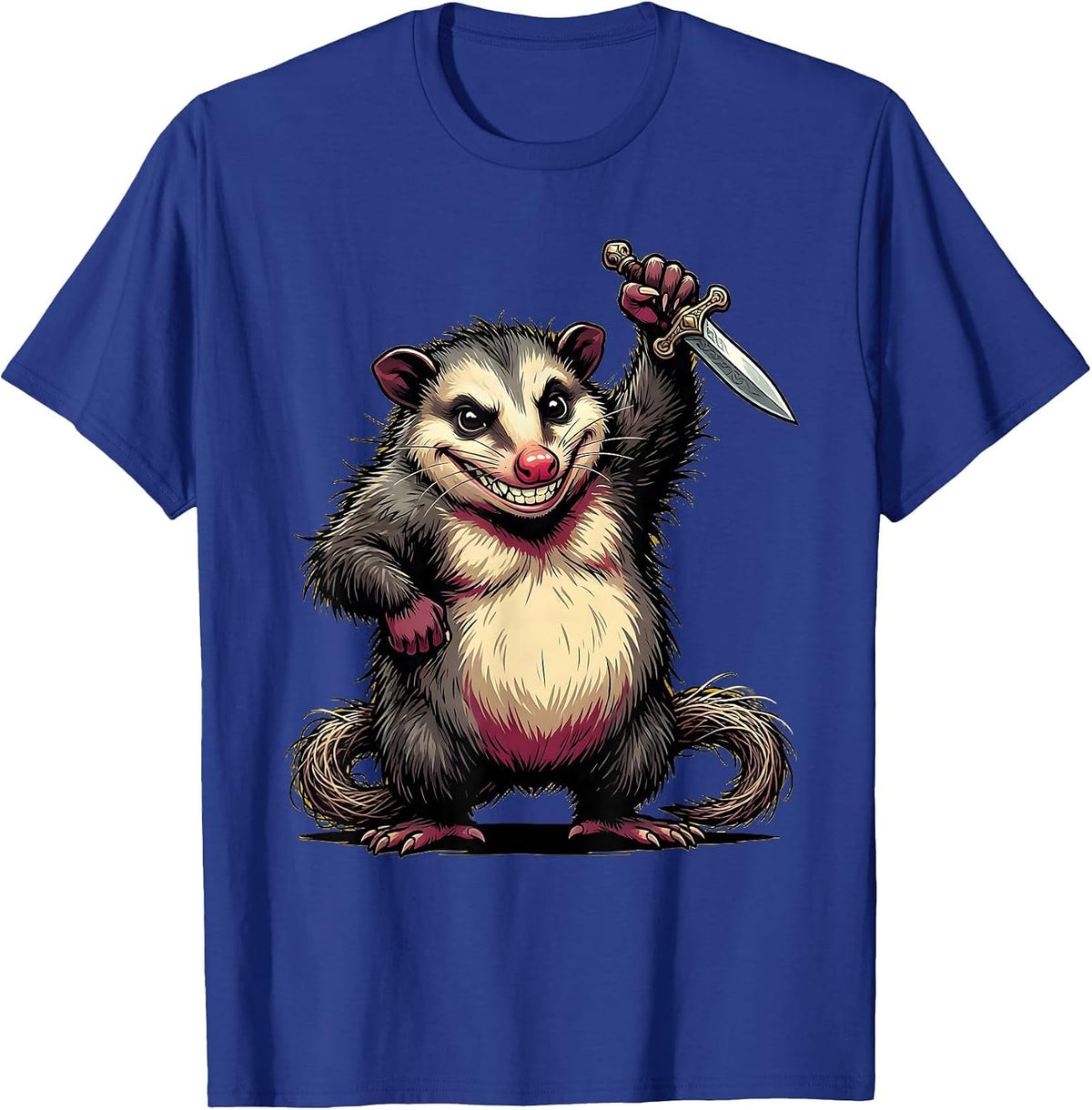 Men's Opossum Holding a Tiny Dagger Illustration T-Shirt - Royal Blue