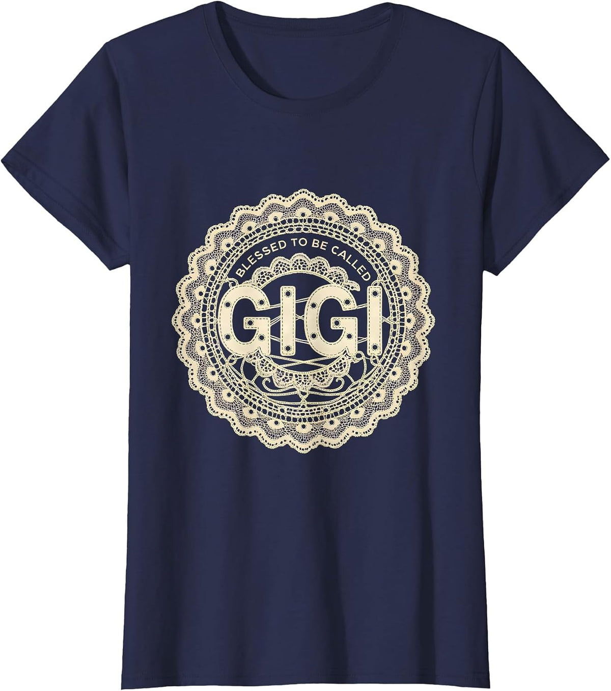 Women's Blessed To Be Called Gigi Lace Cutwork Grandma Gift T-Shirt - Navy Blue