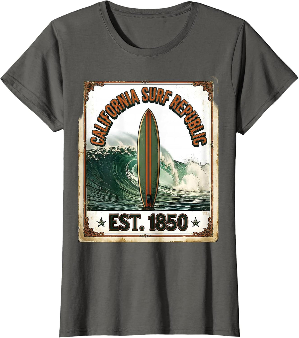 Women's California Surf Republic Vintage Retro Surf Beach Nostalgia T-Shirt - Asphalt Grey
