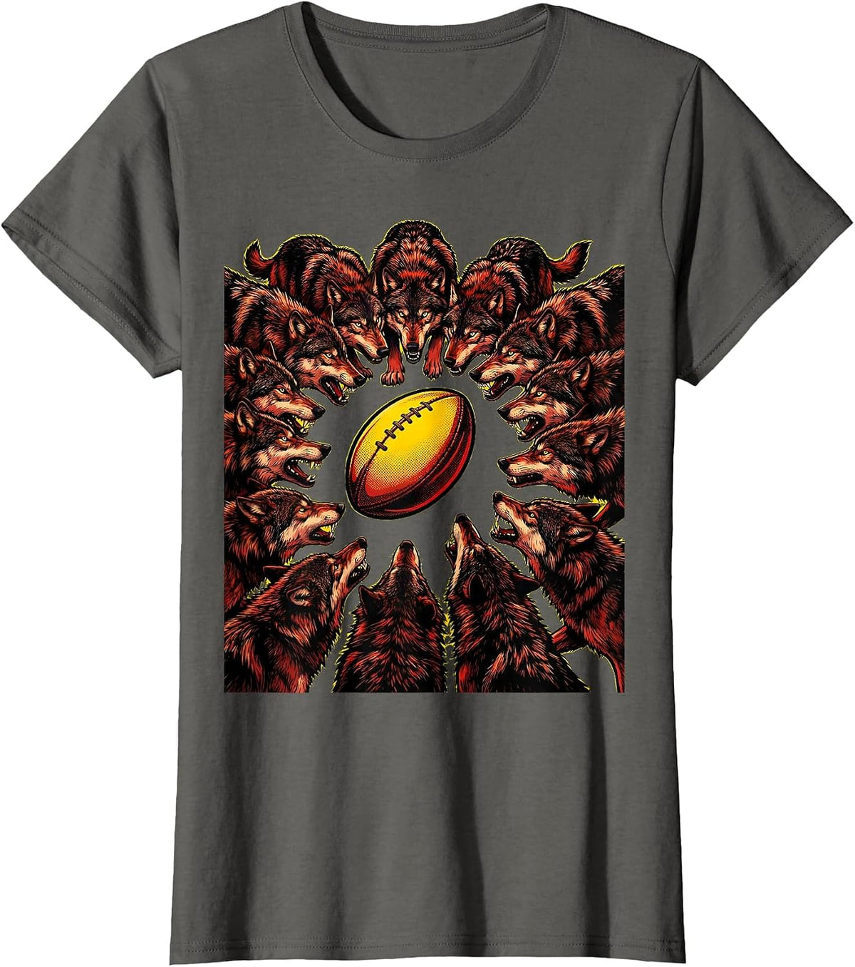 Women's Wolf Pack Rugby Illustration T-Shirt - Asphalt Grey