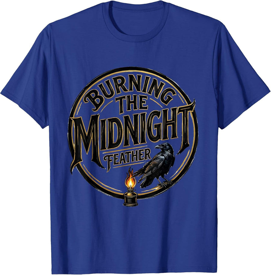 Burning The Midnight Feather Gothic Poe Quote Dark Academia T-Shirt - Royal Blue