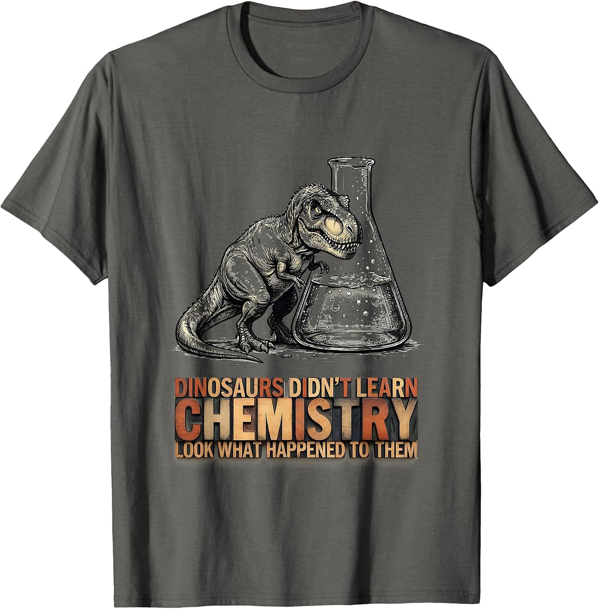 Dinosaurs Didn't Learn Chemistry Funny Teacher Humor T-Shirt - Asphalt Grey
