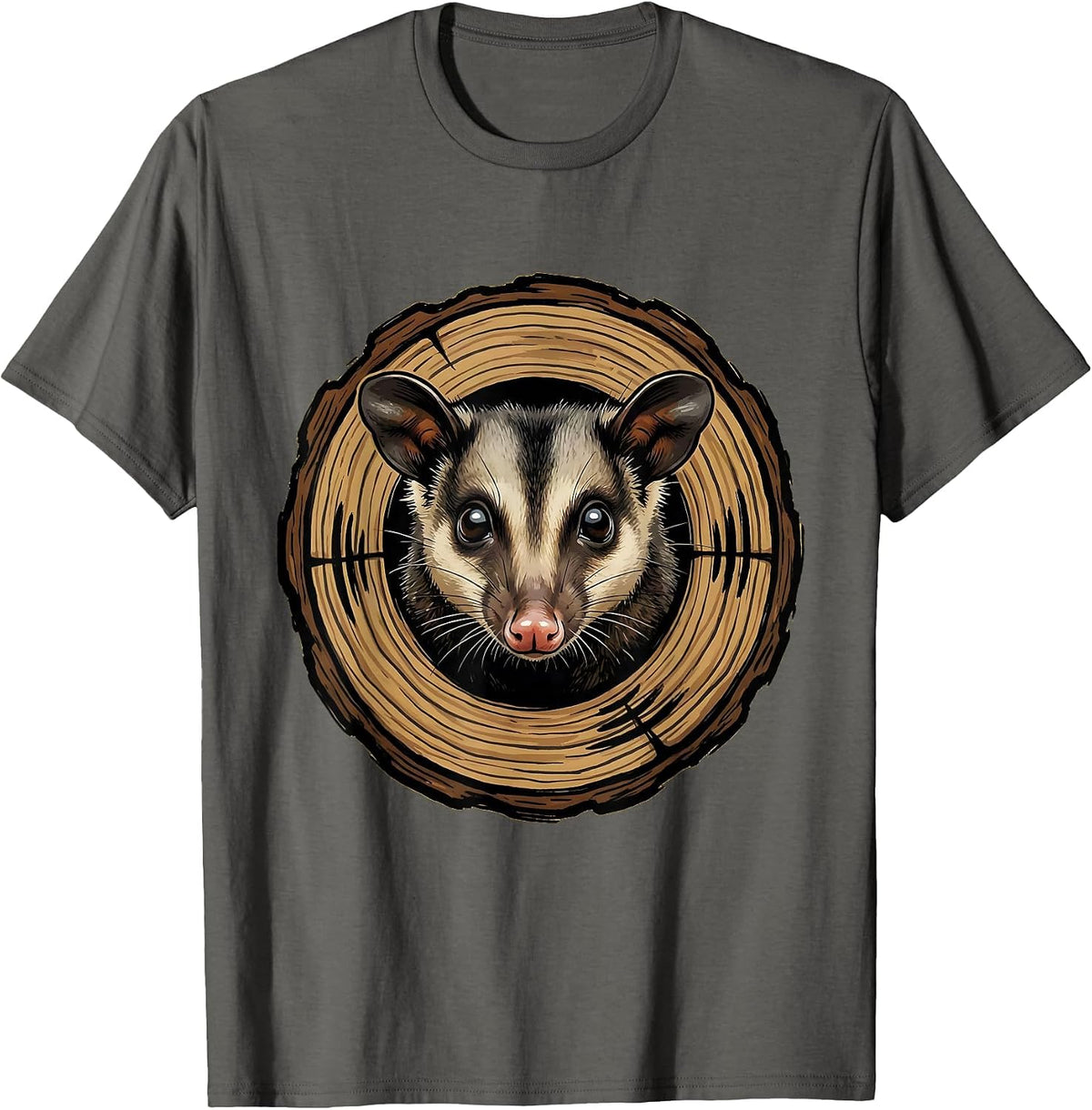Men's Opossum Peeking Out of a Hollow Log T-Shirt - Asphalt Grey