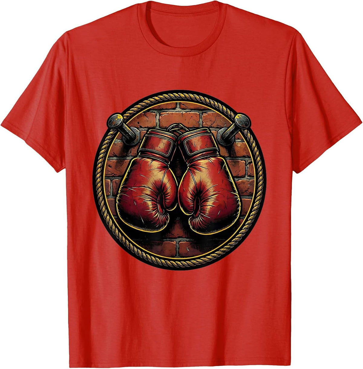 Men's Retired Boxing Gloves Nailed to Brick Wall T-Shirt - Red